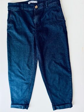 Zara Navy Denim High-Rise Pants